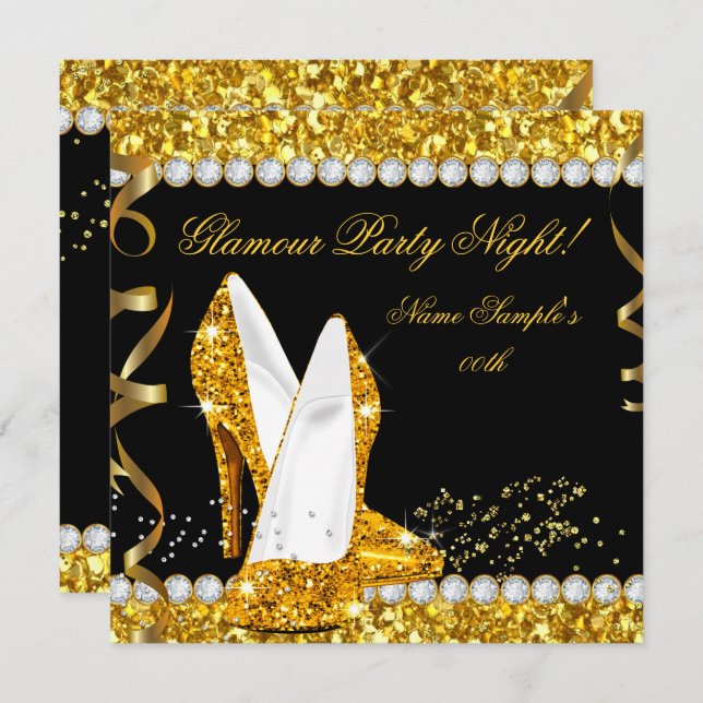Glamour Glam Glitz Party Night Gold High Heels Invitation (Front/Back)