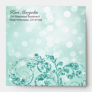 Glamour Glitter Luxe Bokeh square mint Envelopes