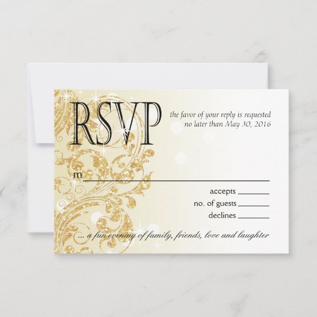 Glamour Glitter Luxe Ombre RSVP | champagne Card (Front)