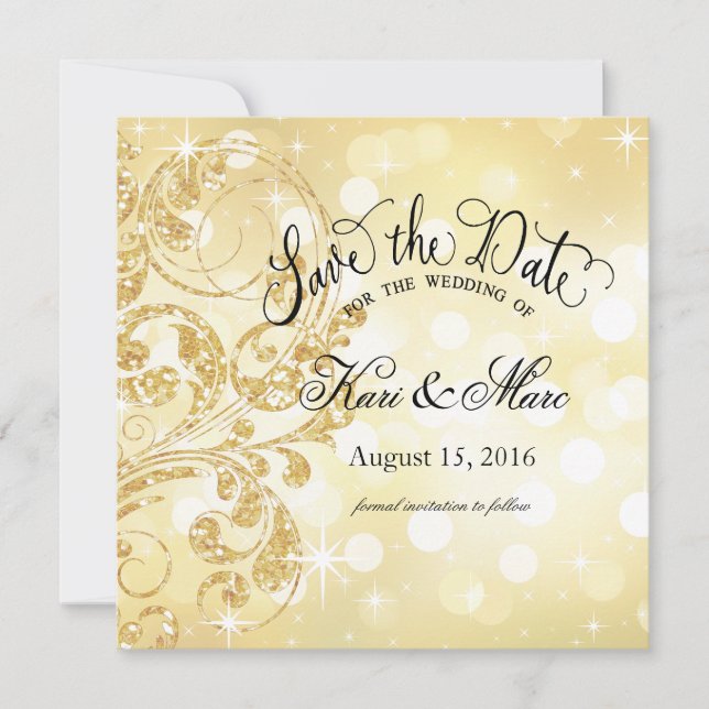 Glamour Glitter Luxe Save the Date | champagne (Front)