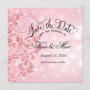 Glamour Glitter Luxe Save the Date icy pink