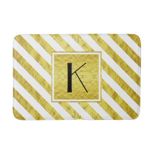 Glamour Gold And White Stripes Pattern Monogram Bath Mat
