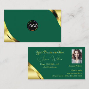 Glamour Gold Corners on Teal with Logo and Photo Business Card