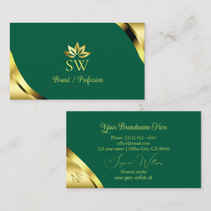 Glamour Gold Corners on Teal with Monogram Business Card