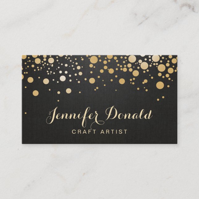 Glamour Gold Dots Decor - Stylish Dark Linen Look Business Card (Front)