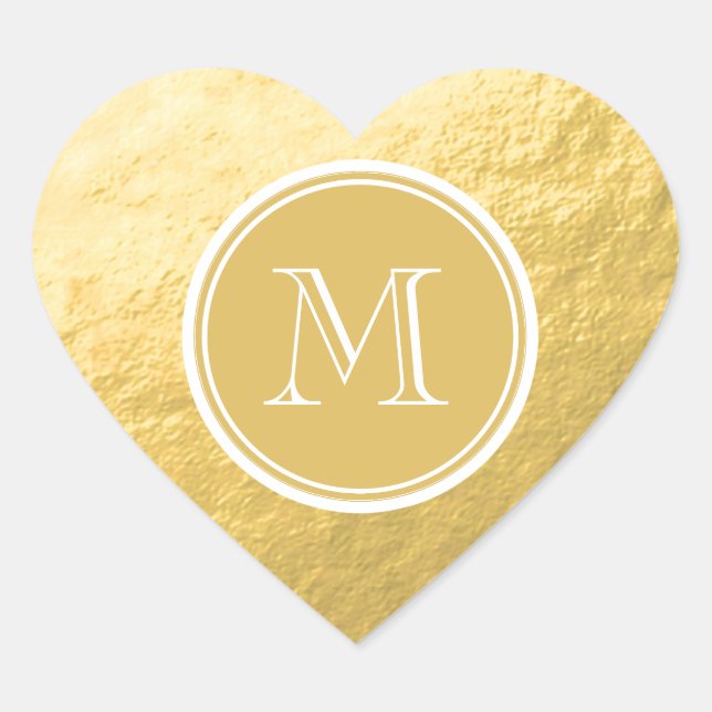 Glamour Gold Foil Background Monogram Heart Sticker (Front)