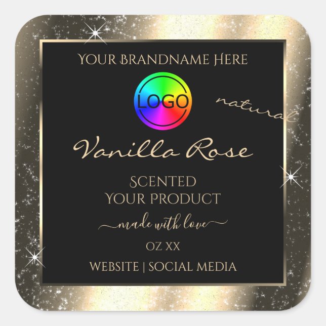 Glamour Gold Glitter Frame Product Label with Logo (Front)