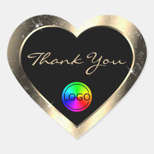 Glamour Gold Glitter Frame Thank You with Logo Heart Sticker