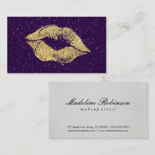 Glamour Gold Glitter Kiss Leather Business Card