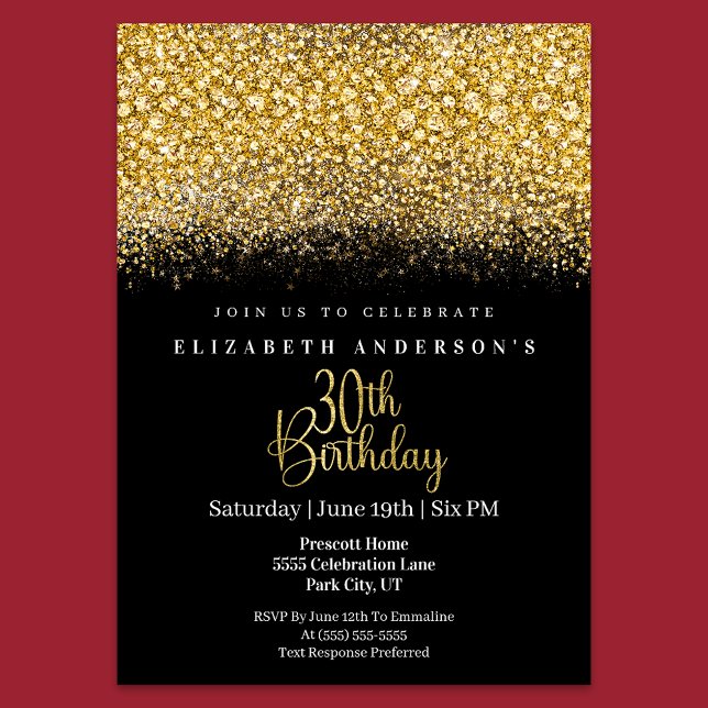 Glamour Gold Jeweled Glitter 30th Birthday Invitation (Creator Uploaded)