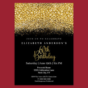 Glamour Gold Jeweled Glitter 60th Birthday Invitation