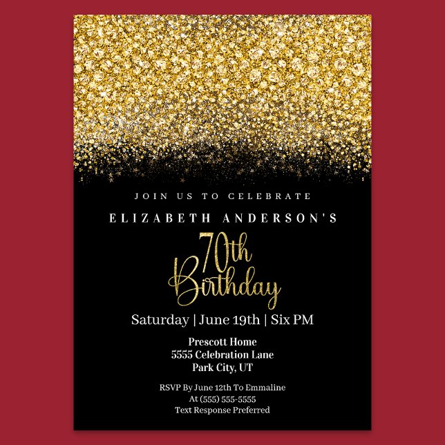 Glamour Gold Jeweled Glitter 70th Birthday Invitation (Creator Uploaded)