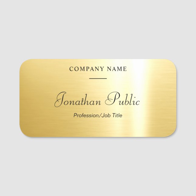 Glamour Gold Template Handwritten Script Modern Name Tag (Front)