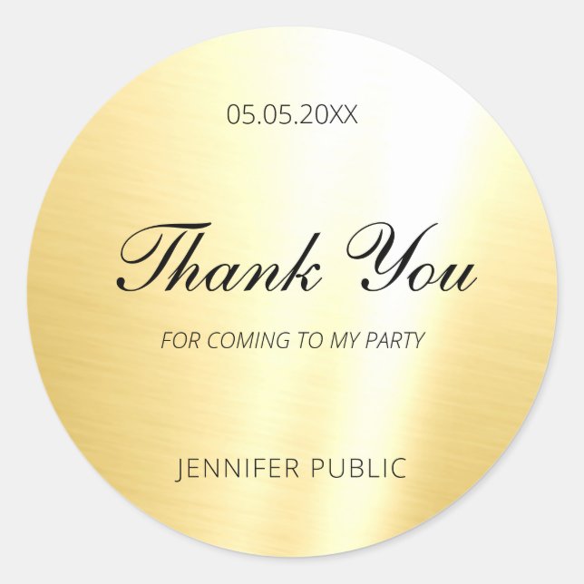 Glamour Gold Template Handwritten Script Thank You Classic Round Sticker (Front)