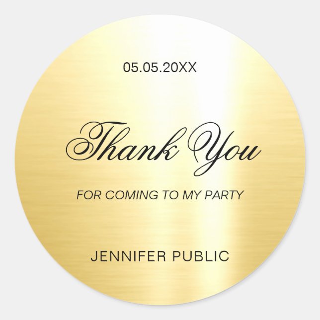 Glamour Gold Template Thank You Hand Script Classic Round Sticker (Front)