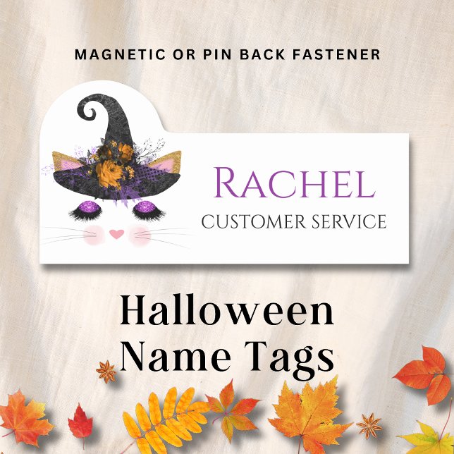 Glamour Halloween Witch Cat Personalised Name Tag (Creator Uploaded)