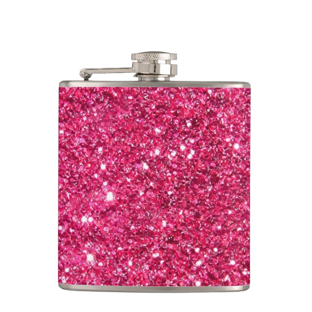 Glamour Hot Pink Glitter Hip Flask (Front)