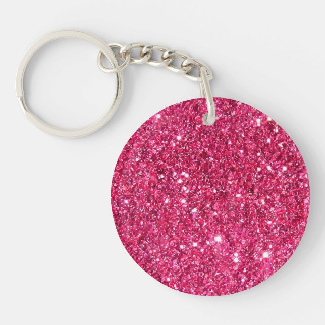 Glamour Hot Pink Glitter Key Ring (Front)