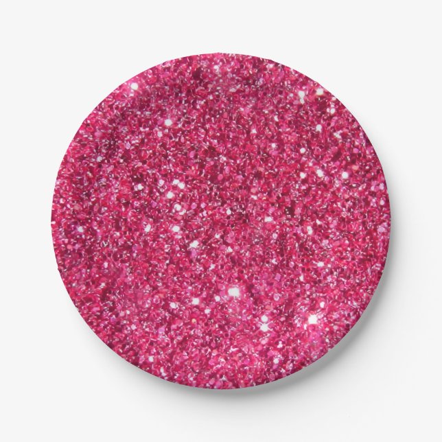 Glamour Hot Pink Glitter Paper Plate (Front)