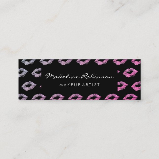 Glamour Hot Pink Violet Glitter Kisses Mini Business Card (Front)