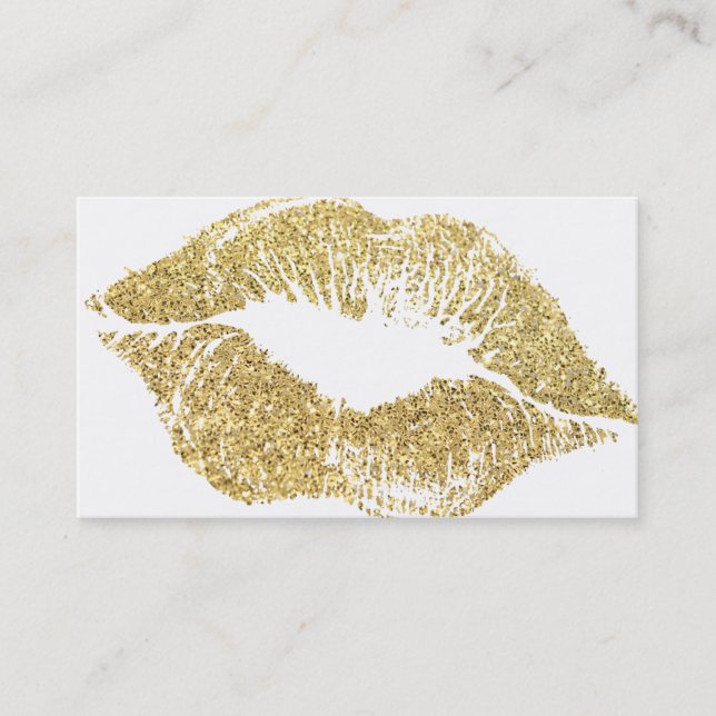 Glamour Lipstick Kiss Gold Glitter Business Card (Front)