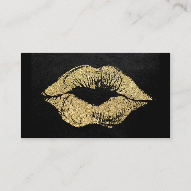 Glamour Lipstick Kiss Gold Glitter Business Card (Front)