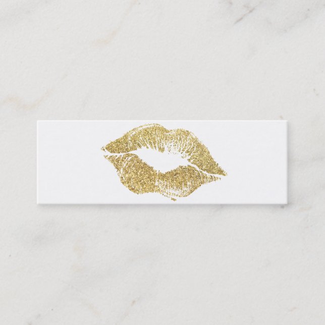 Glamour Lipstick Kiss Gold Glitter Mini Business Card (Front)