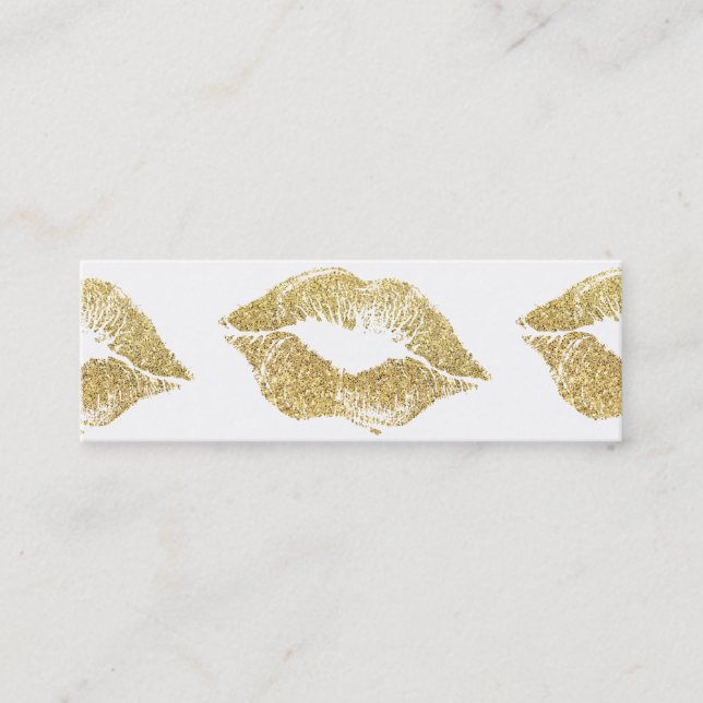 Glamour Lipstick Kisses Gold Glitter Mini Business Card (Front)