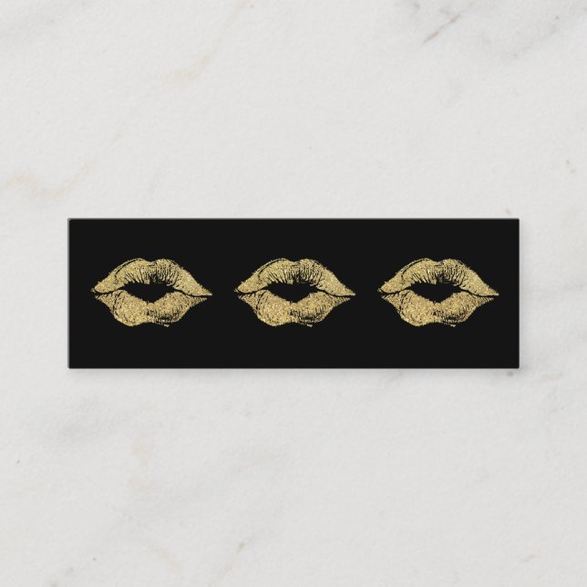 Glamour Lipstick Kisses Gold Glitter Mini Business Card (Front)