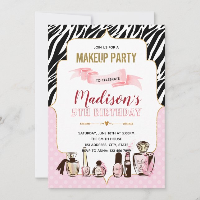 Glamour make up birthday party invitation (Front)