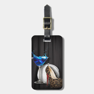 glamour martini cocktail party girl stilletos luggage tag