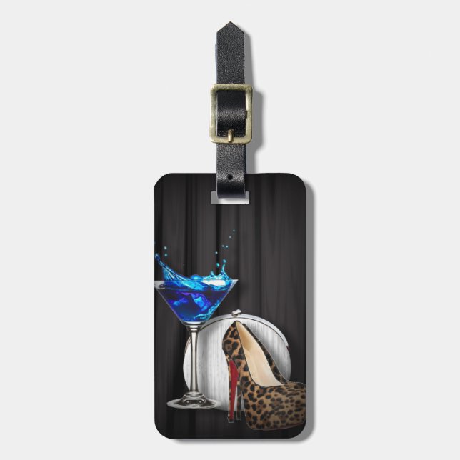 glamour martini cocktail party girl stilletos luggage tag (Front Vertical)