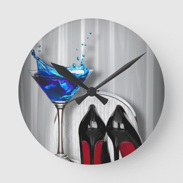 glamour martini cocktail party girl stilletos round clock (Front)