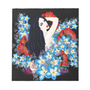 Glamour Model in Poppy flower bed, ART by LeahG Notepad