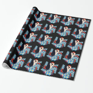 Glamour Model in Poppy flower bed, ART by LeahG Wrapping Paper