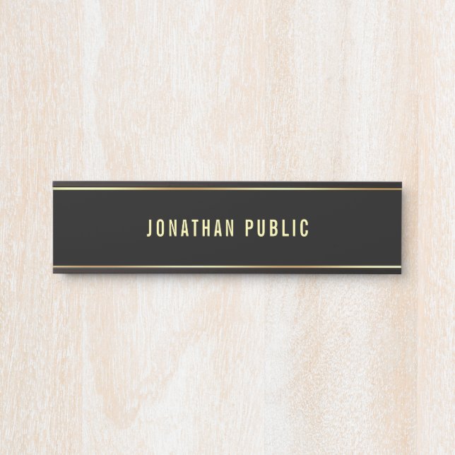 Glamour Modern Black And Gold Simple Template Door Sign (Front)