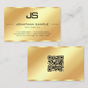 Glamour Modern Monogram QR Code Gold Template Business Card
