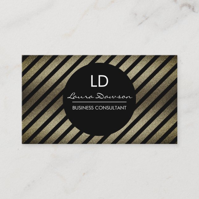 Glamour Monogram Circle and Stripes Business Card (Front)
