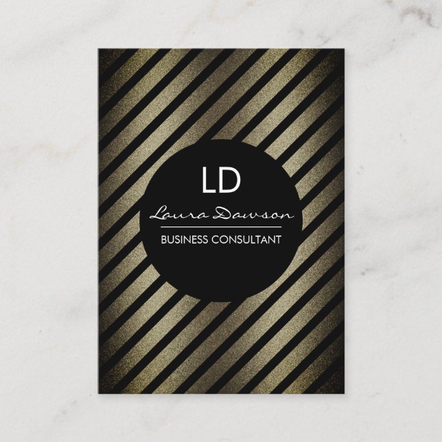 Glamour Monogram Circle and Stripes Business Card (Front)