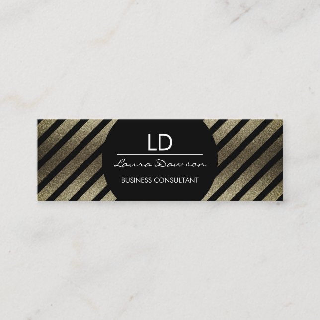 Glamour Monogram Circle and Stripes Mini Business Card (Front)
