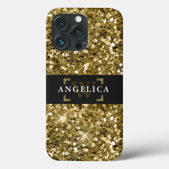 Glamour Monogrammed Sparkle Metallic Gold  Case-Mate iPhone Case (Back)
