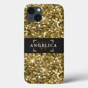 Glamour Monogrammed Sparkle Metallic Gold iPhone 13 Case