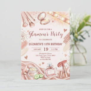 Glamour Party Glitz Glam Spa Girl Makeup Birthday Invitation