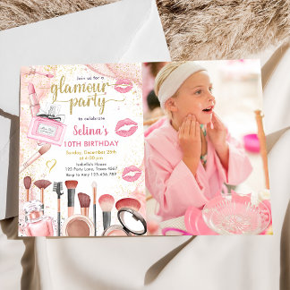 Glamour Party Glitz Glam Spa Girl Makeup Birthday Invitation