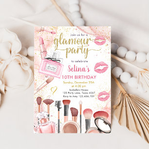 Glamour Party Glitz Glam Spa Girl Makeup Birthday Invitation