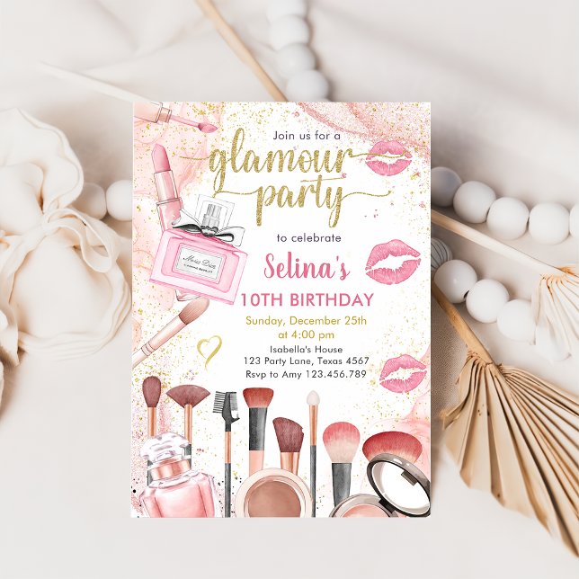 Glamour Party Glitz Glam Spa Girl Makeup Birthday Invitation (Creator Uploaded)