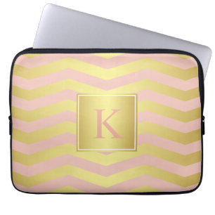 Glamour Pink and Gold Chevrons with Monogram Laptop Sleeve