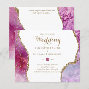 Glamour Pink Gold Agate Wedding Invite CHEAP