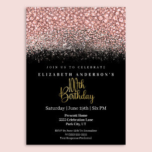 Glamour Pink Jeweled Glitter 100th Birthday Invitation