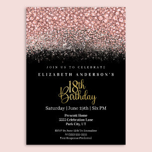 Glamour Pink Jeweled Glitter 18th Birthday Invitation